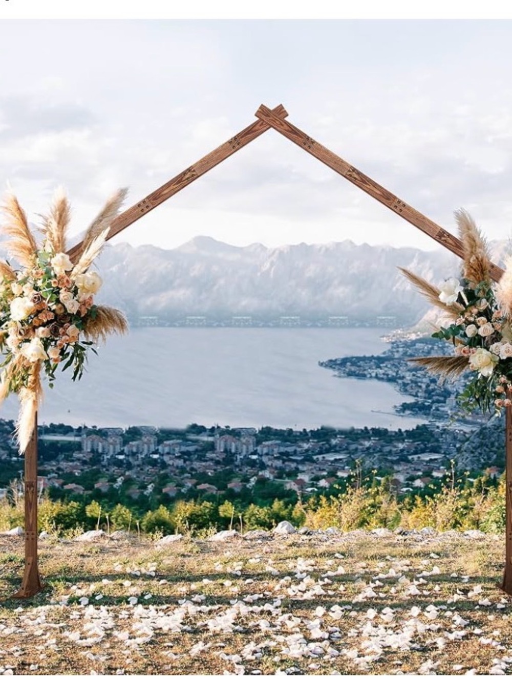 9FT Wedding Arch for Ceremony, Roof Style Wooden Arch Backdrop Stand